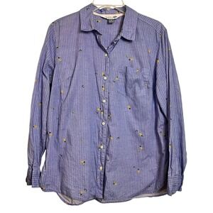 Old Navy Pinstripe Long Sleeve Button‎ Up Shirt L Pineapple Avocado (3165)